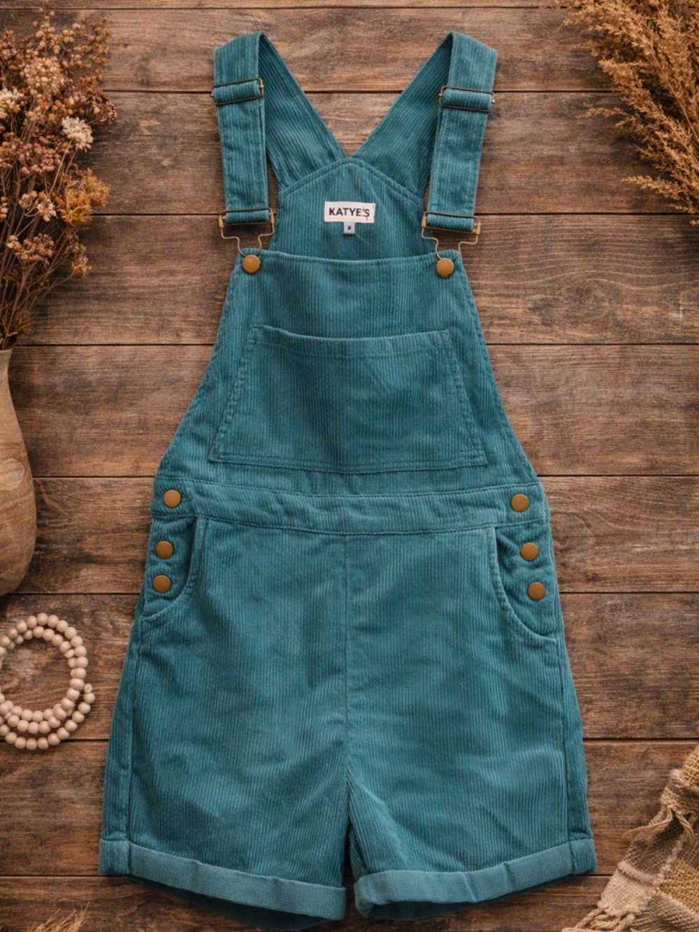 KATYE'S Teal Corduroy Short Overalls